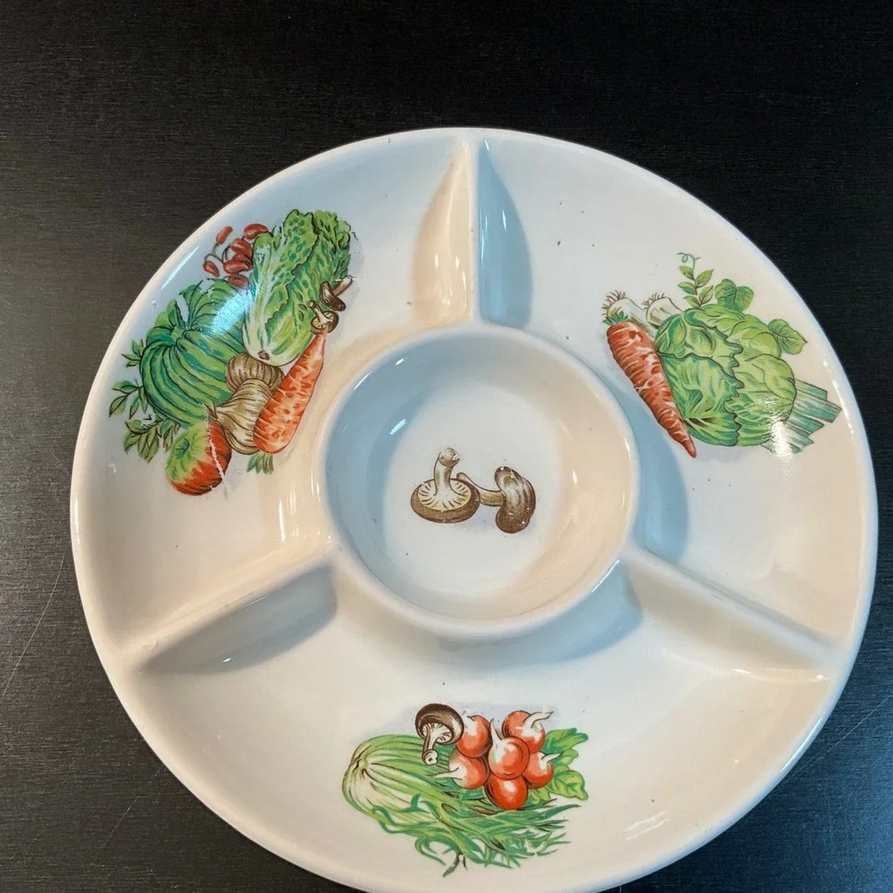 Vintage Vegetable Ceramic Divided‎ Serving Dish Appetizer Plate